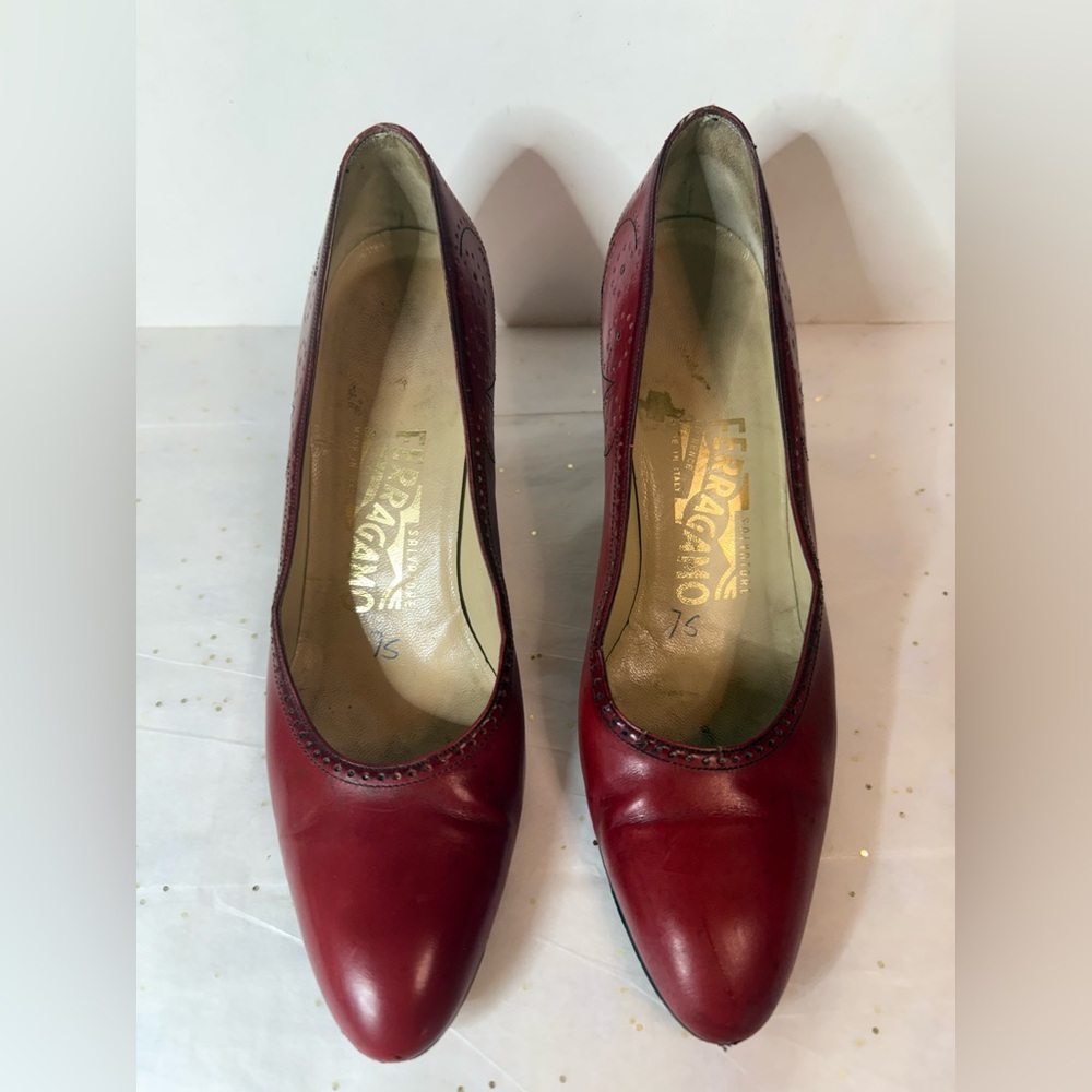 Vintage Salvatore Ferragamo Red Leather Heels - Narrow Width